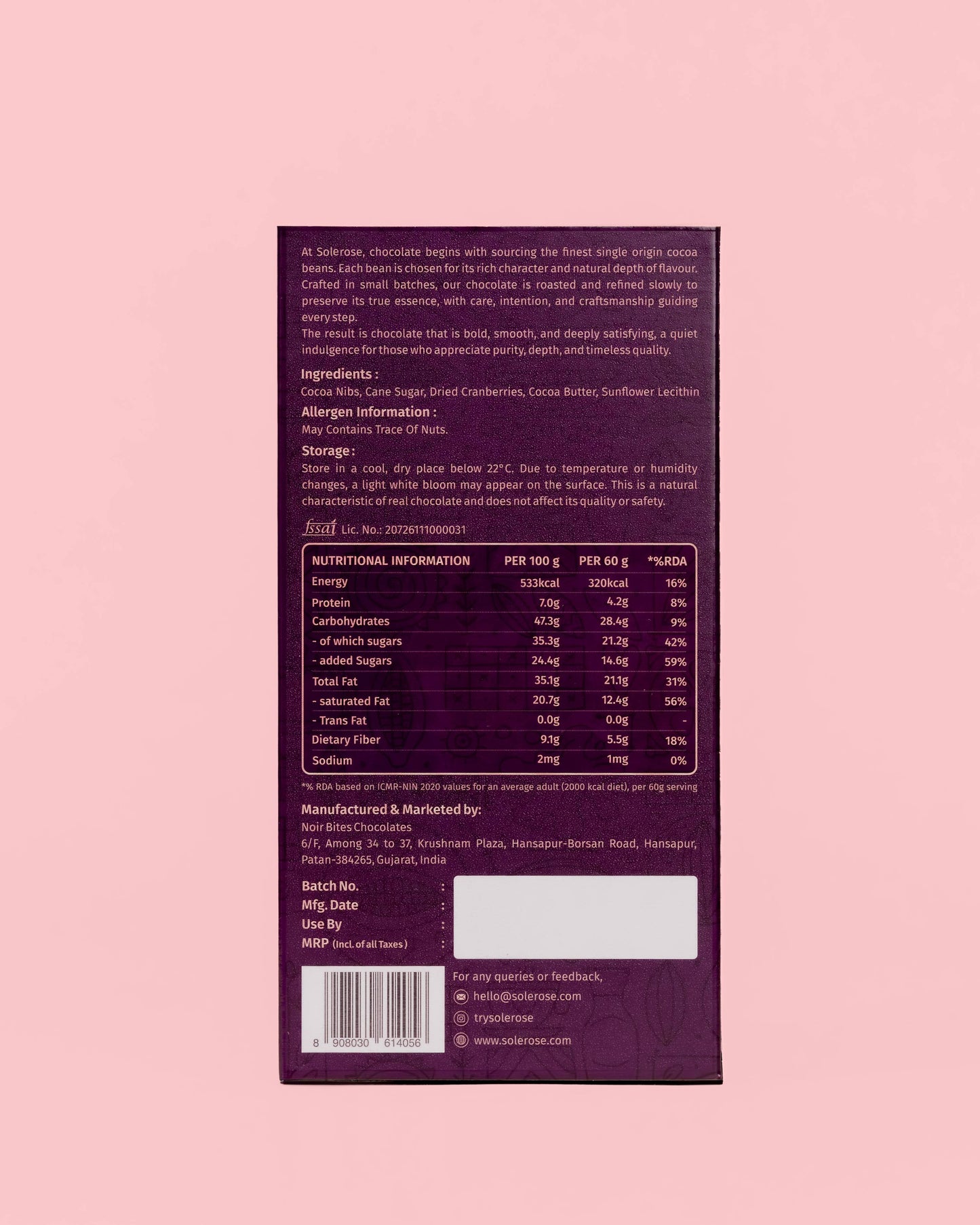 70% Dark Chocolate with Cranberry